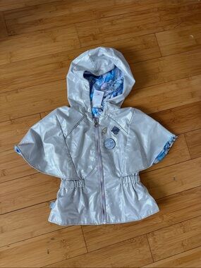 Kids Silver Hooded Disney Frozen Rain Cape Jacket 4T